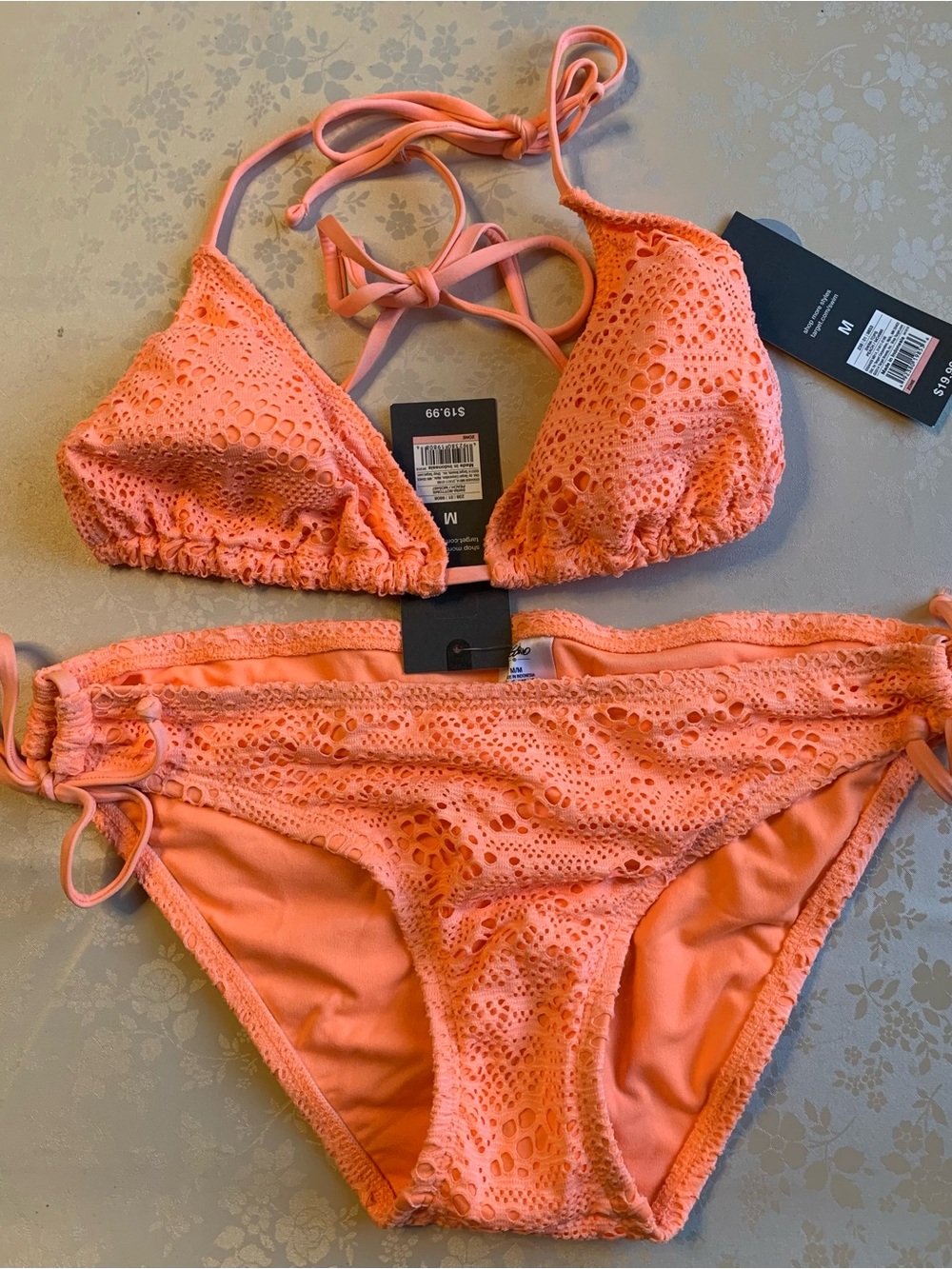 NWT Crochet Tie-Side Bikini Set - Peach